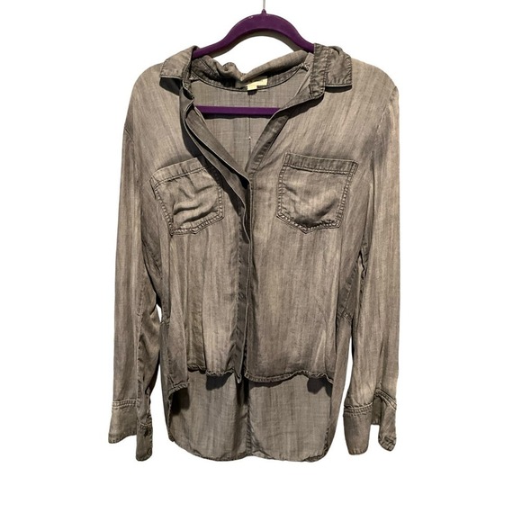 Cloth & Stone Button-Up Shirt Women Size M Gray Long Sleeve Collared 100% Tencel - Picture 1 of 4